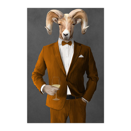 Ram Drinking White Wine Wall Art - Orange Suit