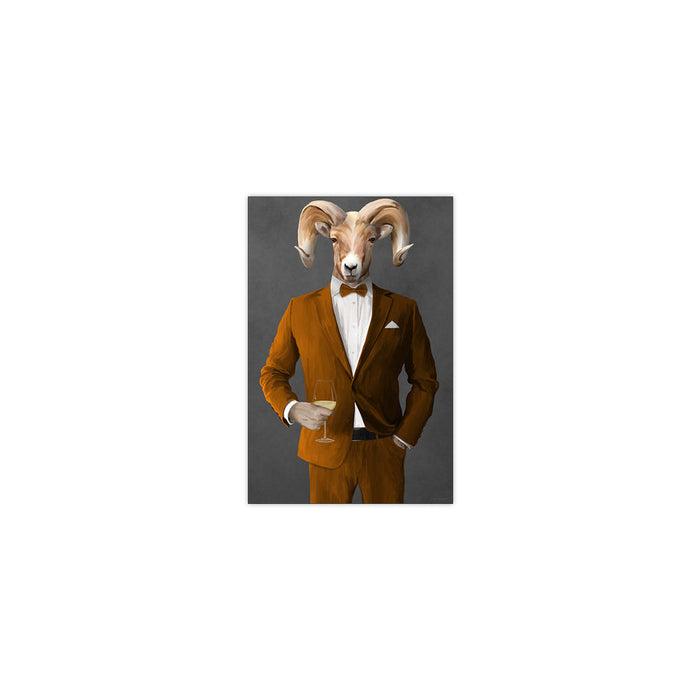 Ram Drinking White Wine Wall Art - Orange Suit