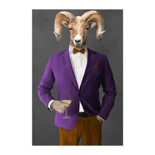 Ram Drinking White Wine Wall Art - Purple and Orange Suit