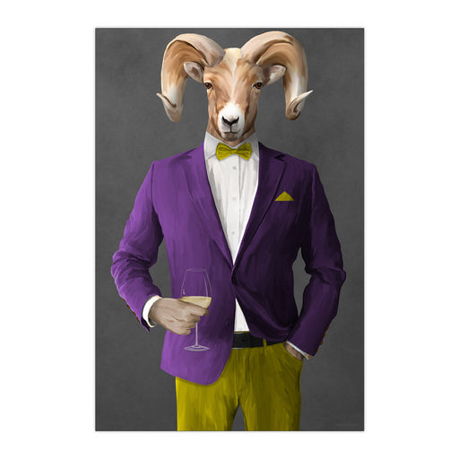 Ram Drinking White Wine Wall Art - Purple and Yellow Suit