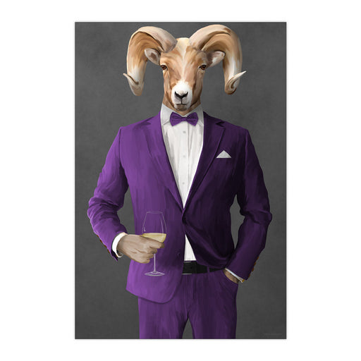 Ram Drinking White Wine Wall Art - Purple Suit