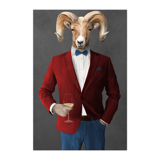 Ram Drinking White Wine Wall Art - Red and Blue Suit