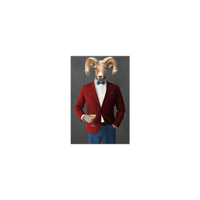 Ram Drinking White Wine Wall Art - Red and Blue Suit