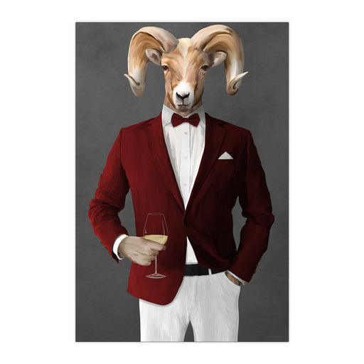 Ram Drinking White Wine Wall Art - Red and White Suit