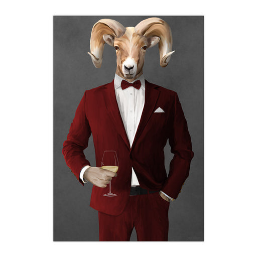 Ram Drinking White Wine Wall Art - Red Suit