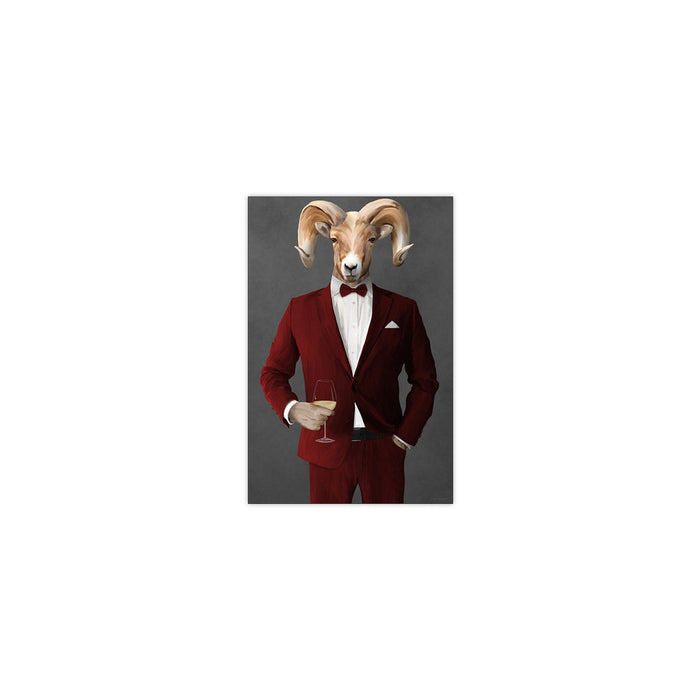 Ram Drinking White Wine Wall Art - Red Suit