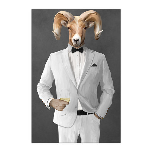 Ram Drinking White Wine Wall Art - White Suit