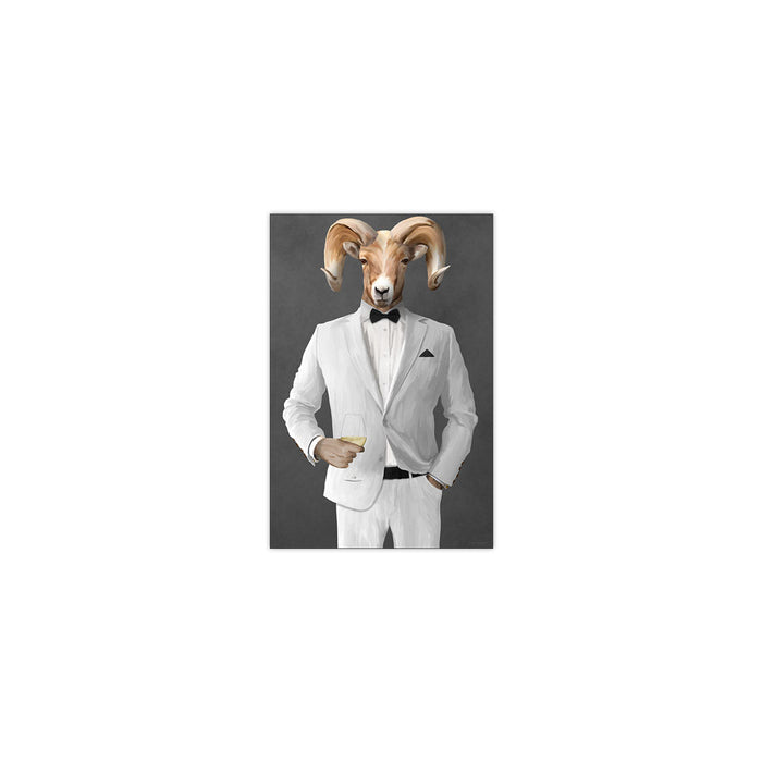 Ram Drinking White Wine Wall Art - White Suit