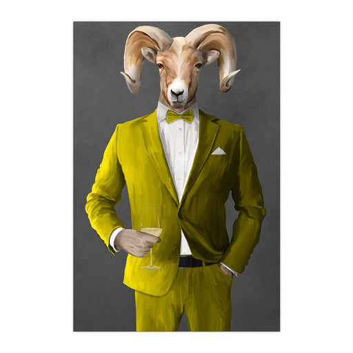 Ram Drinking White Wine Wall Art - Yellow Suit