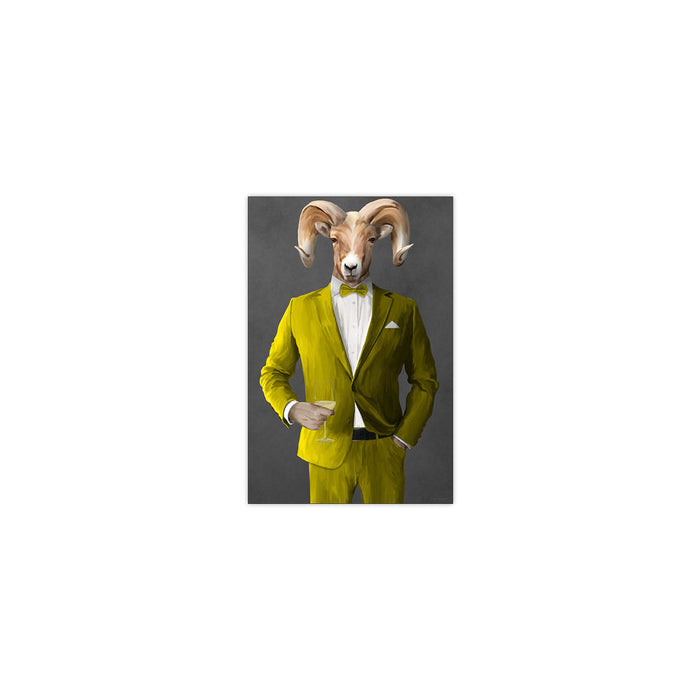 Ram Drinking White Wine Wall Art - Yellow Suit