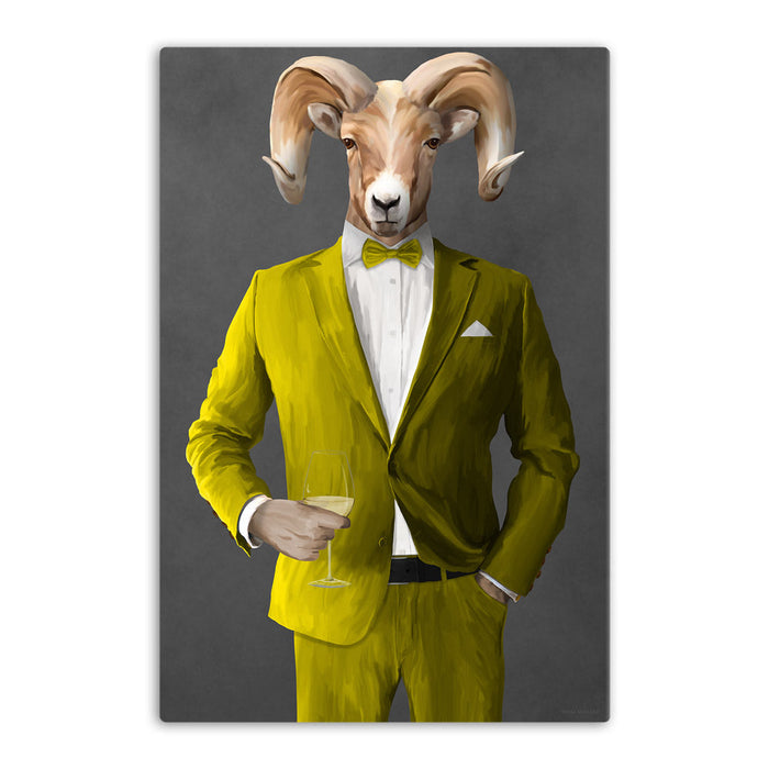 Ram Drinking White Wine Wall Art - Yellow Suit