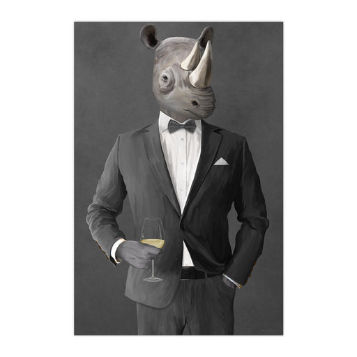 Rhinoceros Drinking White Wine Wall Art - Gray Suit
