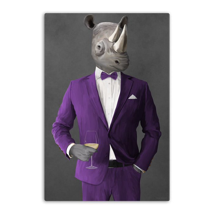 Rhinoceros Drinking White Wine Wall Art - Purple Suit