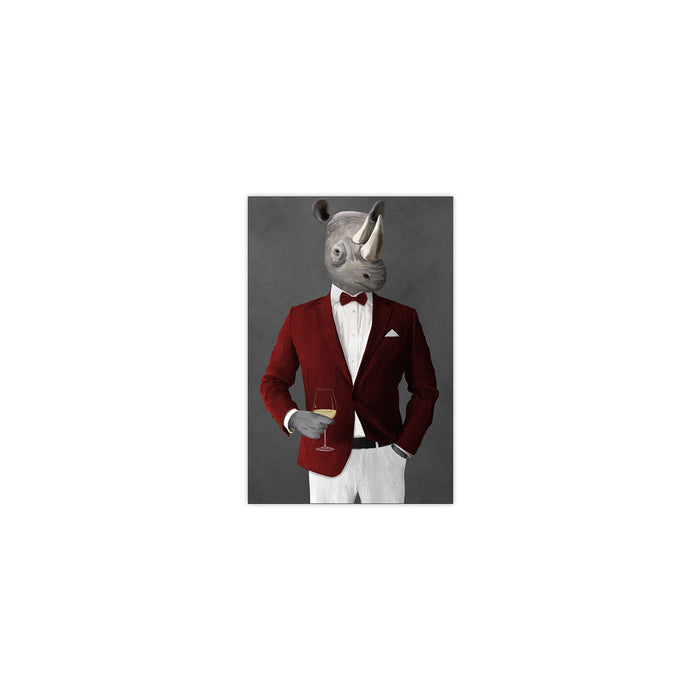 Rhinoceros Drinking White Wine Wall Art - Red and White Suit