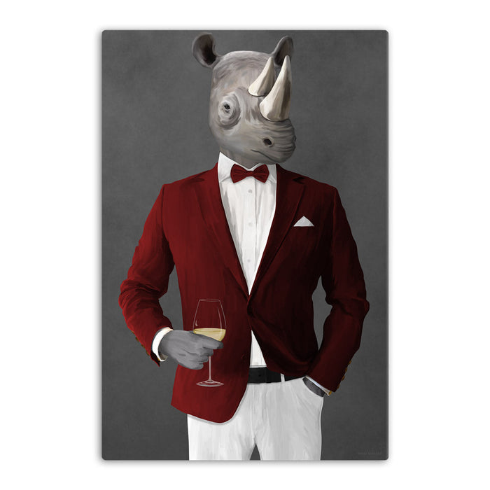 Rhinoceros Drinking White Wine Wall Art - Red and White Suit