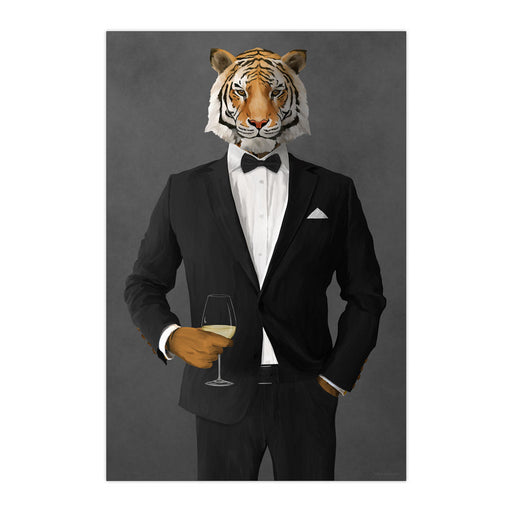 Tiger Drinking White Wine Wall Art - Black Suit