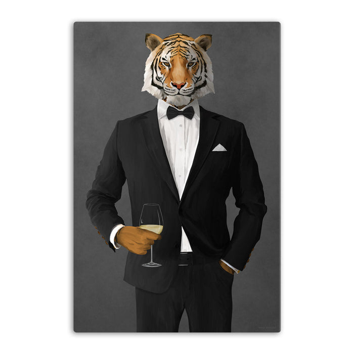 Tiger Drinking White Wine Wall Art - Black Suit