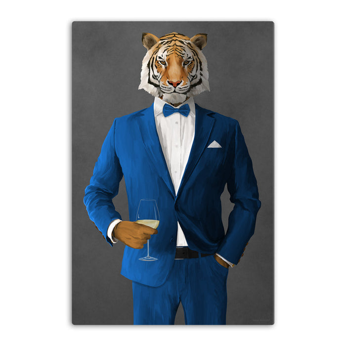 Tiger Drinking White Wine Wall Art - Blue Suit