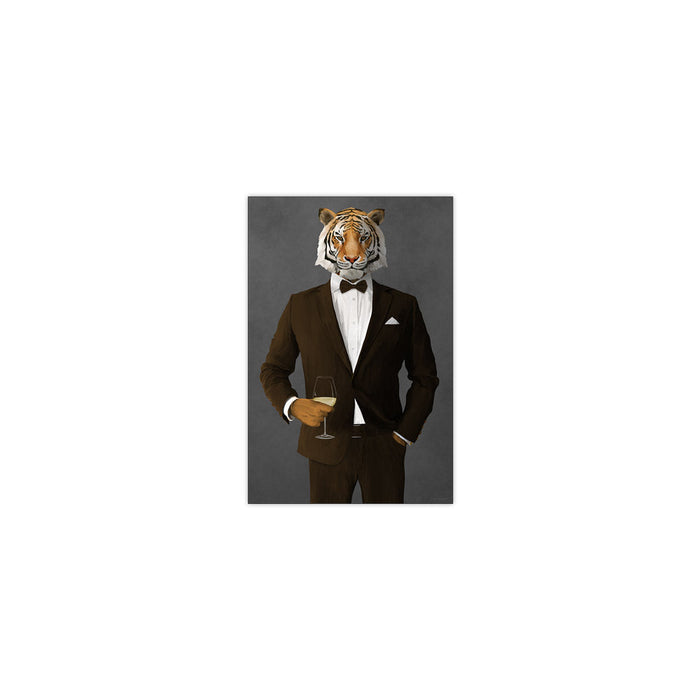 Tiger Drinking White Wine Wall Art - Brown Suit
