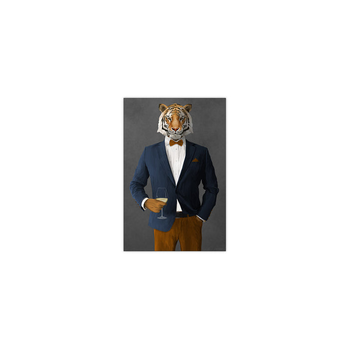 Tiger Drinking White Wine Wall Art - Navy and Orange Suit