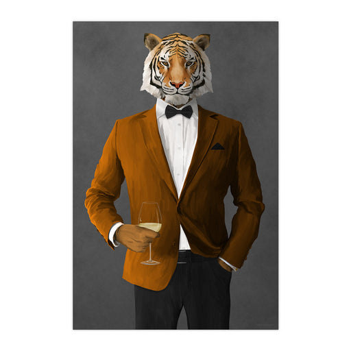 Tiger Drinking White Wine Wall Art - Orange and Black Suit