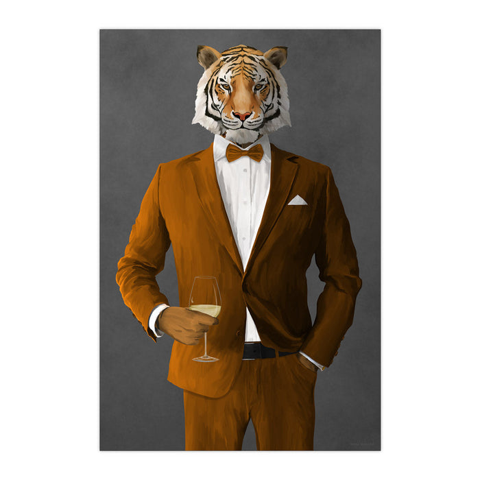 Tiger Drinking White Wine Wall Art - Orange Suit