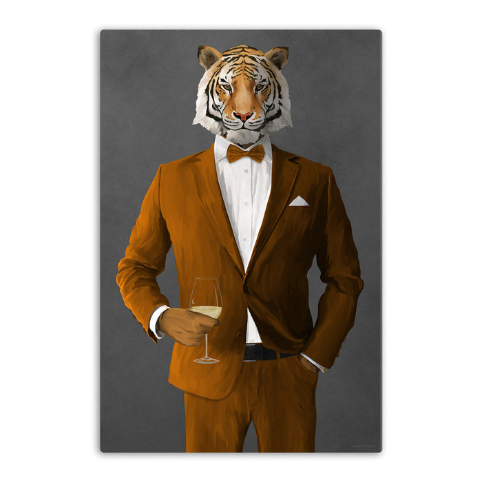 Tiger Drinking White Wine Wall Art - Orange Suit
