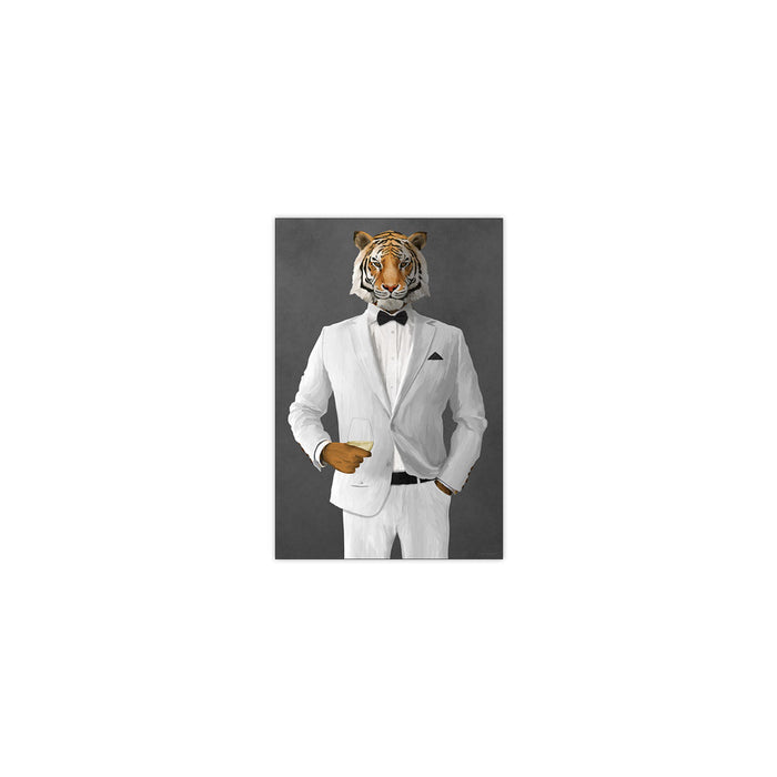 Tiger Drinking White Wine Wall Art - White Suit