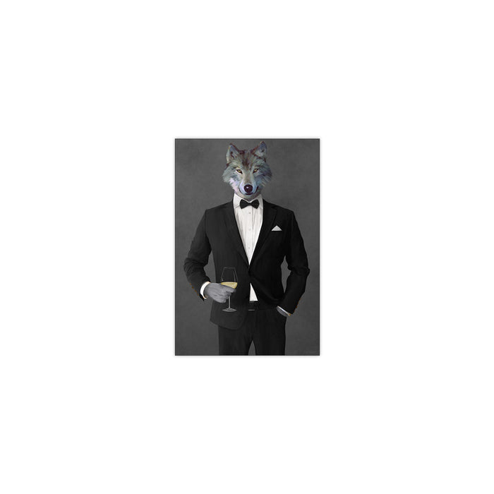 Wolf Drinking White Wine Wall Art - Black Suit