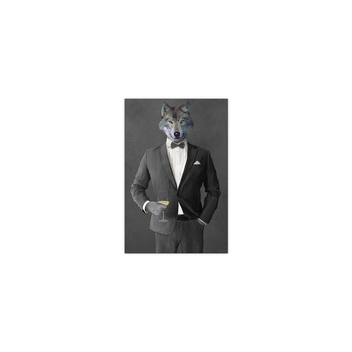 Wolf Drinking White Wine Wall Art - Gray Suit