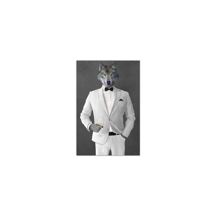 Wolf Drinking White Wine Wall Art - White Suit