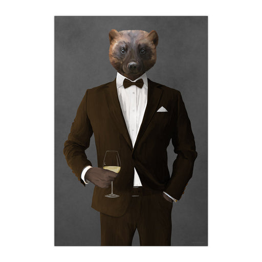 Wolverine Drinking White Wine Wall Art - Brown Suit