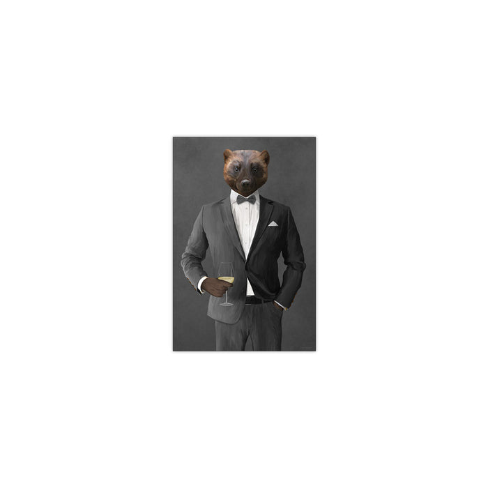 Wolverine Drinking White Wine Wall Art - Gray Suit