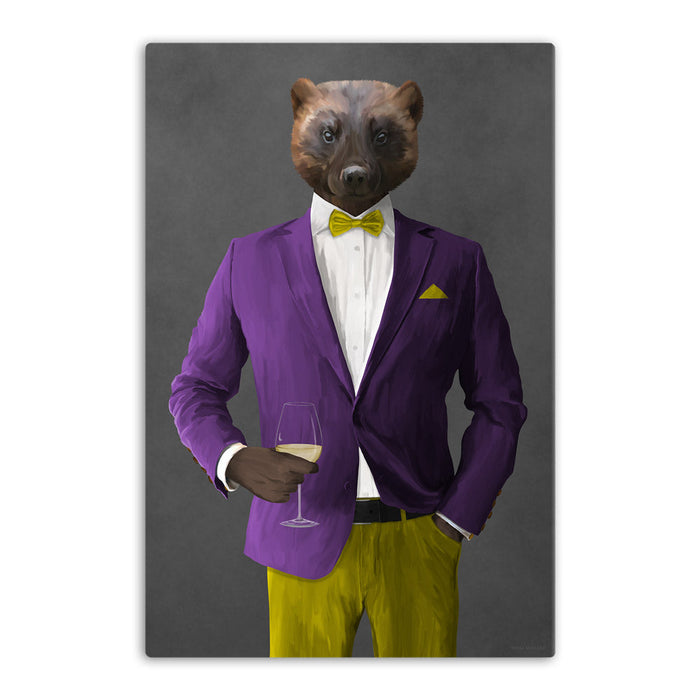 Wolverine Drinking White Wine Wall Art - Purple and Yellow Suit