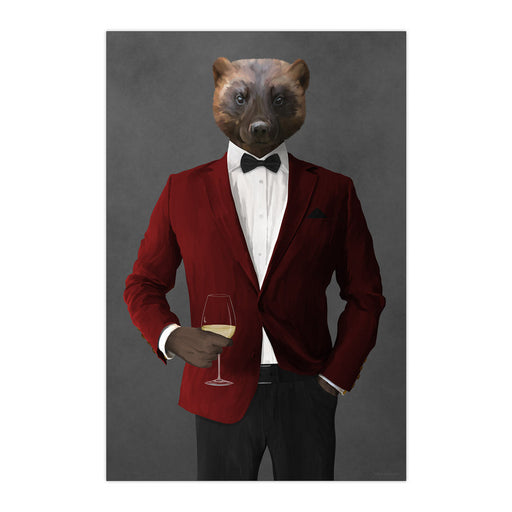 Wolverine Drinking White Wine Wall Art - Red and Black Suit