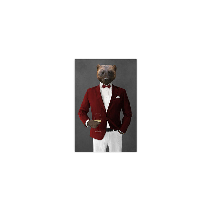 Wolverine Drinking White Wine Wall Art - Red and White Suit