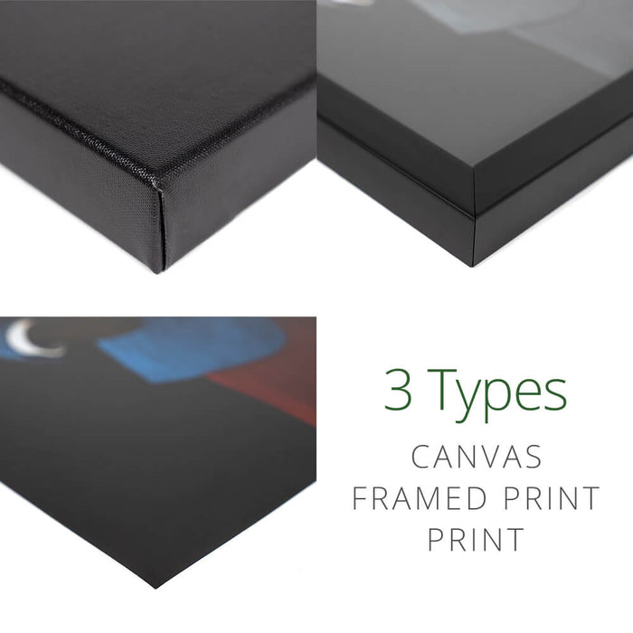 Closeup of canvas edge, print edge, and framed print edge