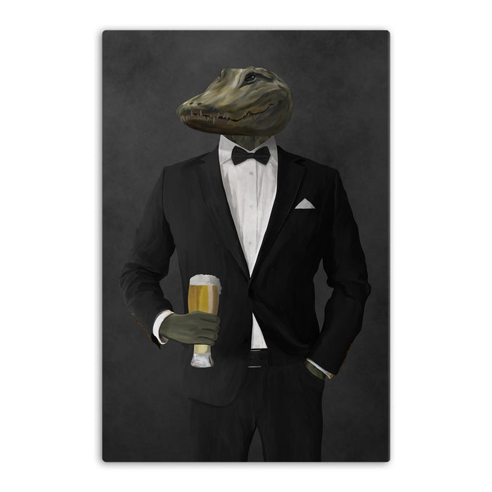 Alligator Drinking Beer Wall Art - Black Suit