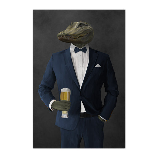 Alligator Drinking Beer Wall Art - Navy Suit