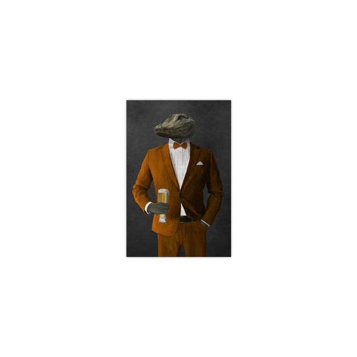 Alligator Drinking Beer Wall Art - Orange Suit