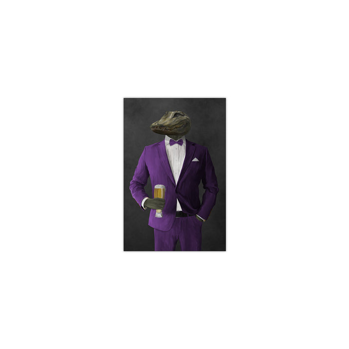 Alligator Drinking Beer Wall Art - Purple Suit