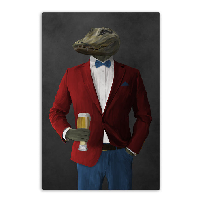 Alligator Drinking Beer Wall Art - Red and Blue Suit