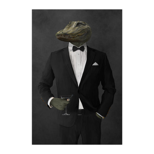 Alligator Drinking Martini Wall Art - Black Suit