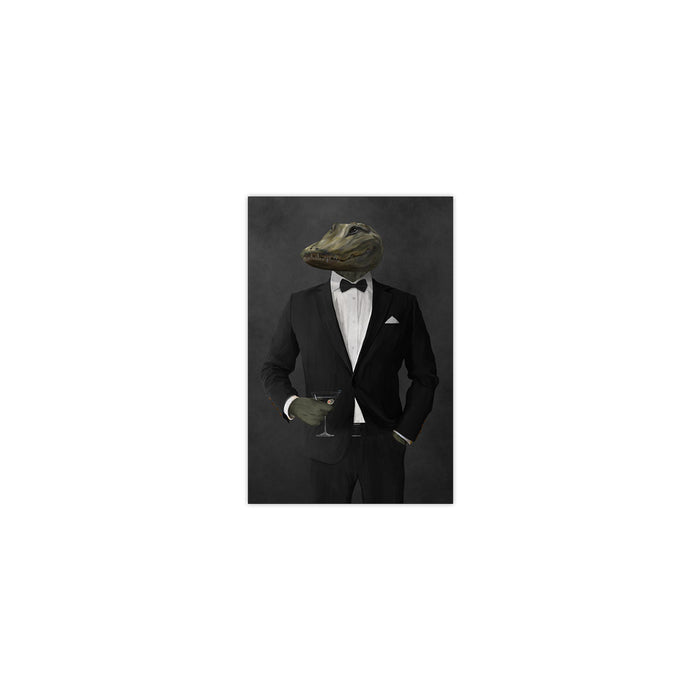 Alligator Drinking Martini Wall Art - Black Suit