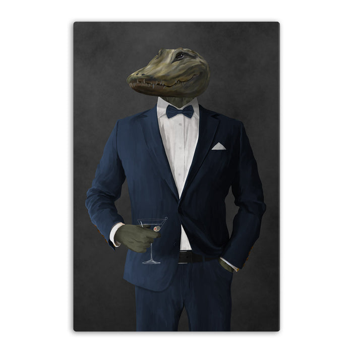 Alligator Drinking Martini Wall Art - Navy Suit