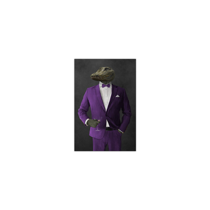 Alligator Drinking Martini Wall Art - Purple Suit