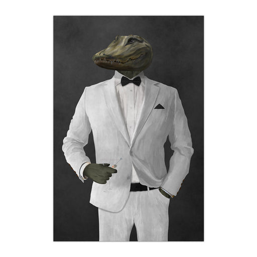 Alligator Drinking Martini Wall Art - White Suit