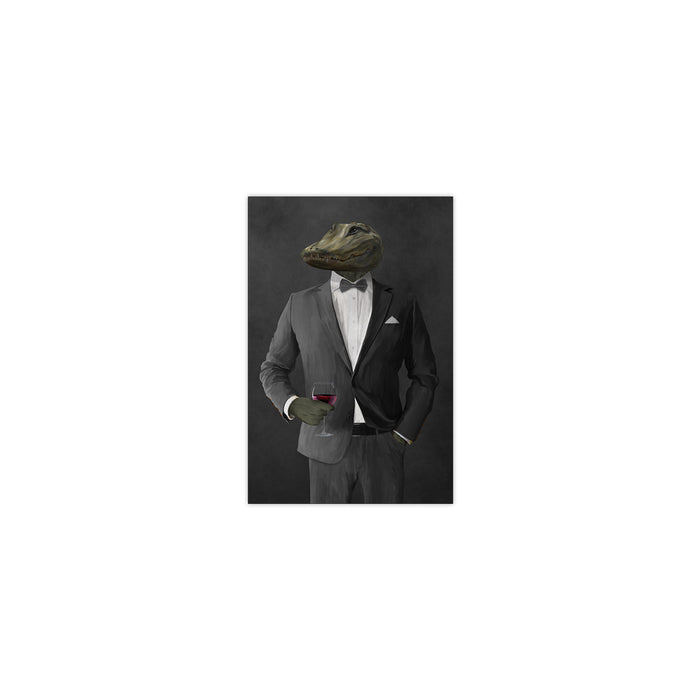 Alligator Drinking Red Wine Wall Art - Gray Suit