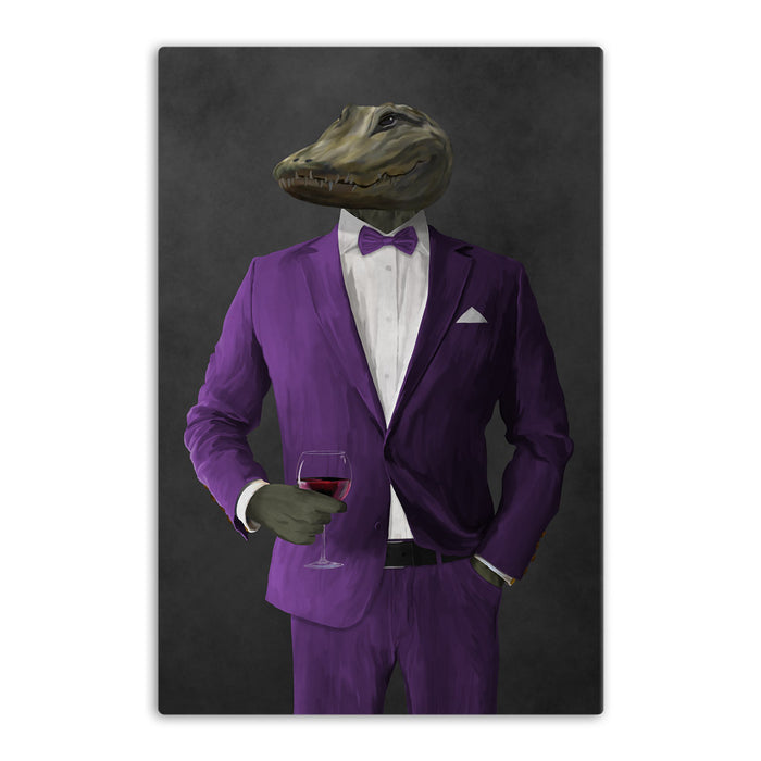 Alligator Drinking Red Wine Wall Art - Purple Suit