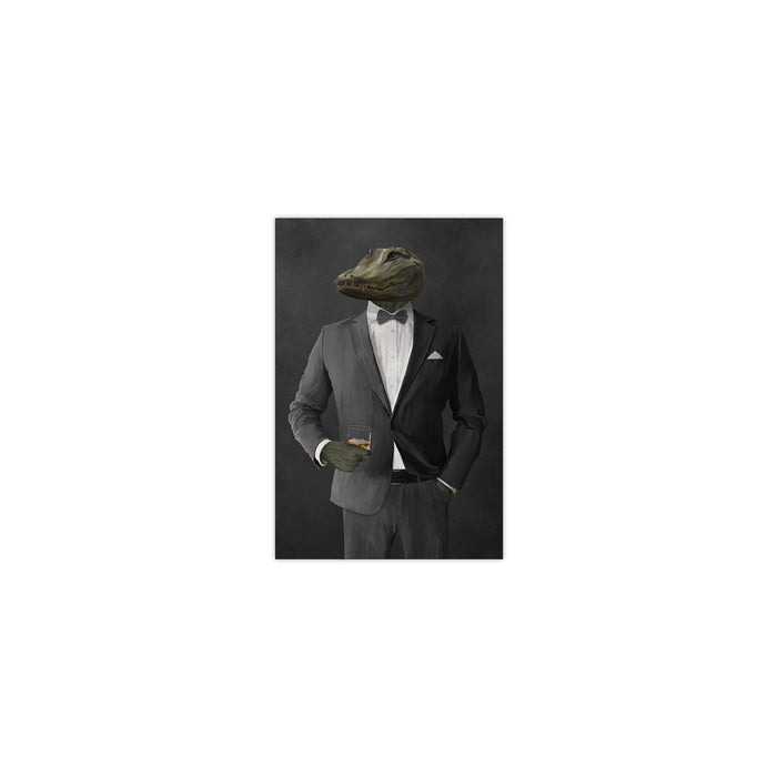 Alligator Drinking Whiskey Wall Art - Gray Suit